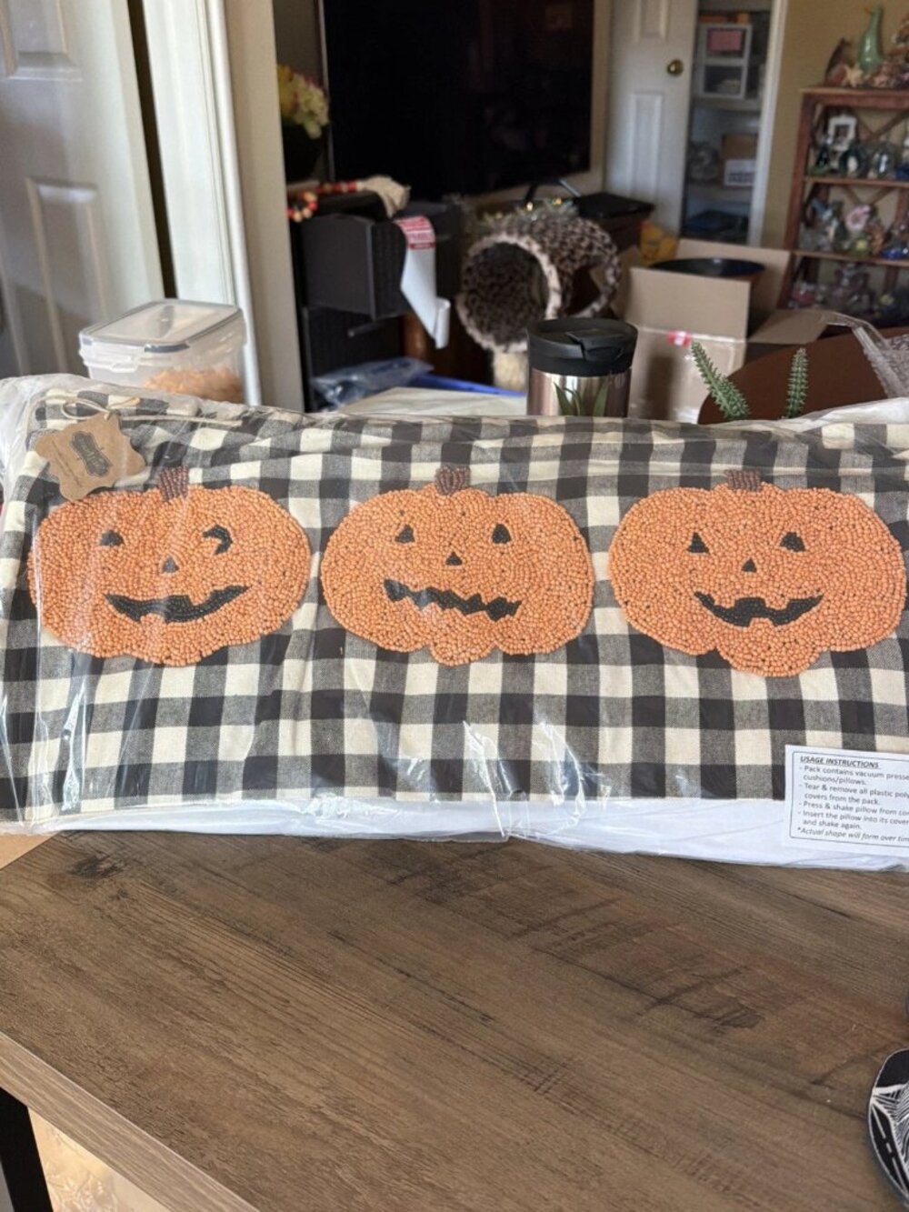 Mud Pie Jack-O-Lantern Beaded Pillow - NWT